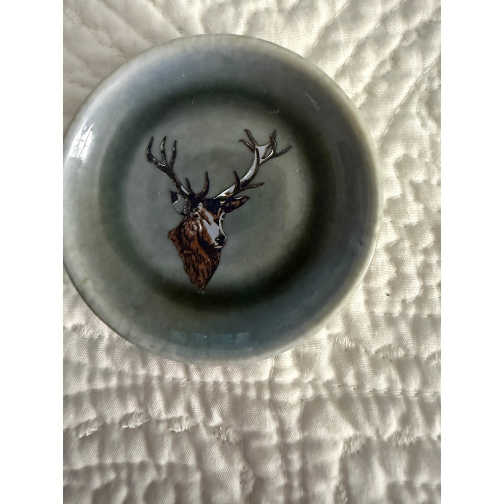 Wade Trinket Dish  Blue Green Irish Porcelain Stag Deer Head Vintage 60s Ireland